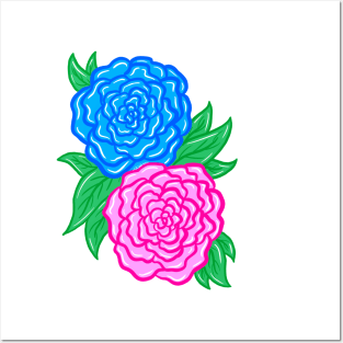 Pink and blue flowers Posters and Art